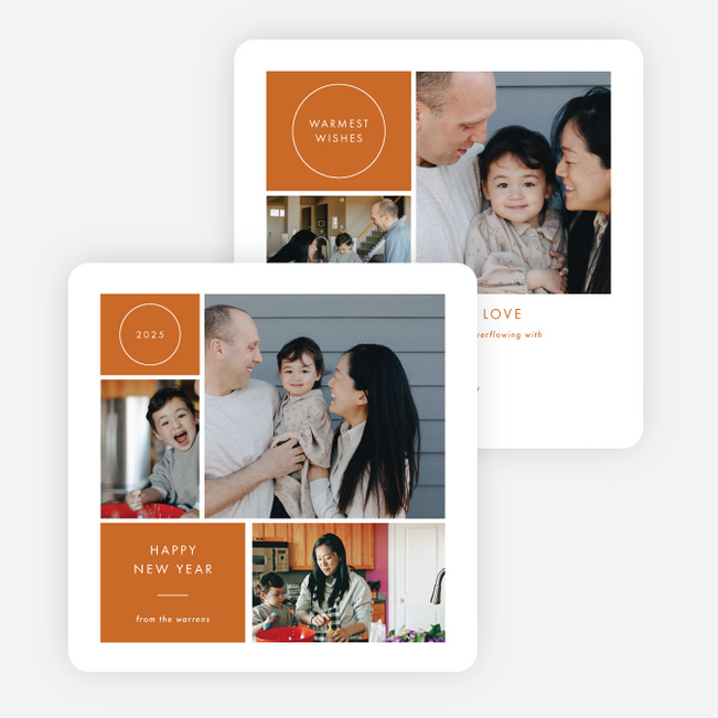 Memory Mosaic New Year Cards and Invitations - Orange