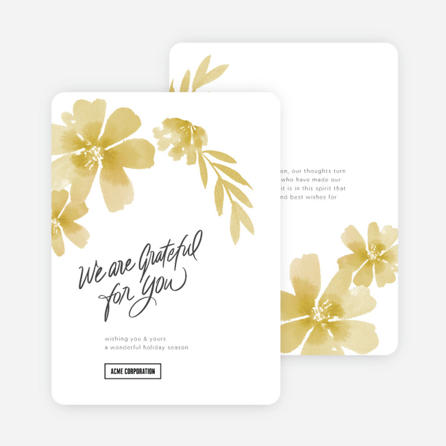 Golden Yuletide Petals Corporate Holiday Cards & Corporate Christmas Cards - White