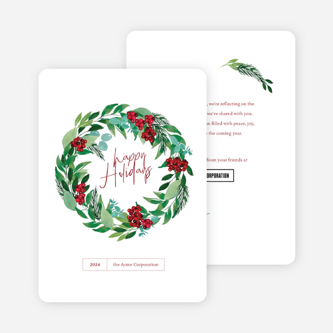 Winter Garland Corporate Holiday Cards & Corporate Christmas Cards - White