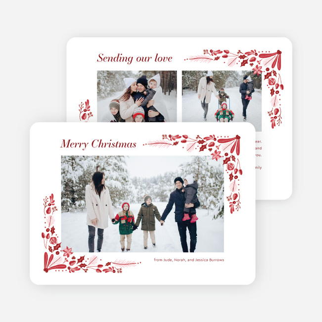 Rustic Red Leaves Christmas Cards - Red