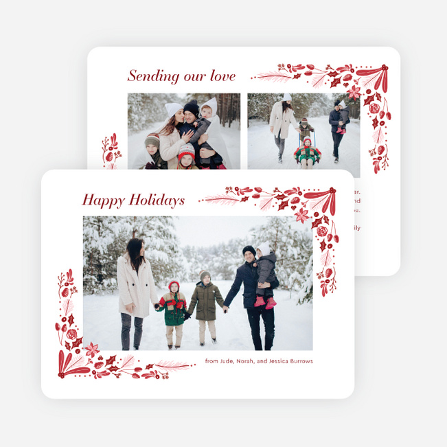 Rustic Red Leaves Holiday Cards and Invitations - Red