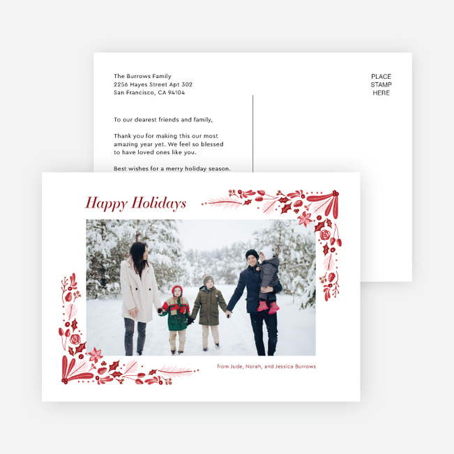 Rustic Red Leaves Holiday Cards and Invitations - Red