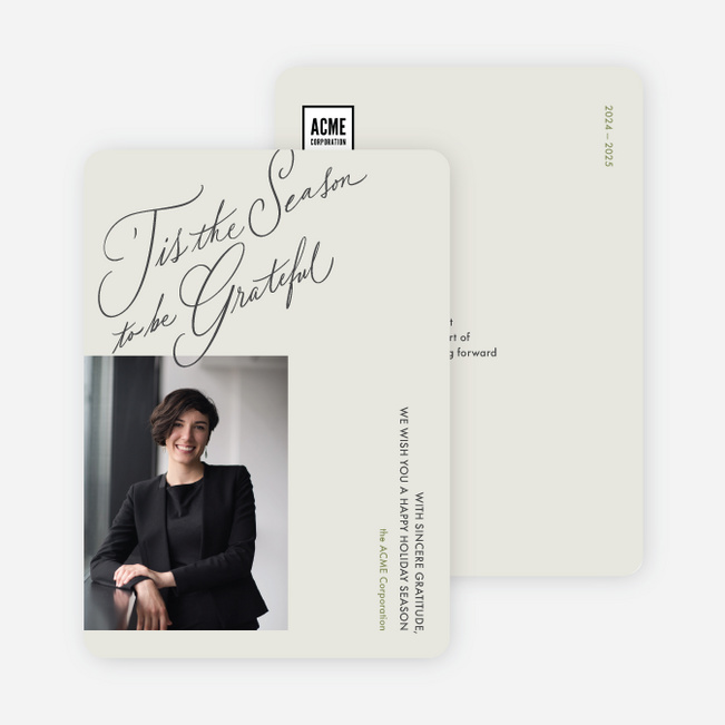 Thankful Flourish Corporate Holiday Cards & Corporate Christmas Cards - Beige