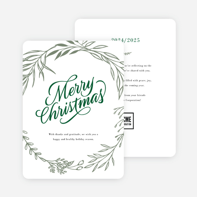 Yuletide Ring Corporate Holiday Cards & Corporate Christmas Cards - Green