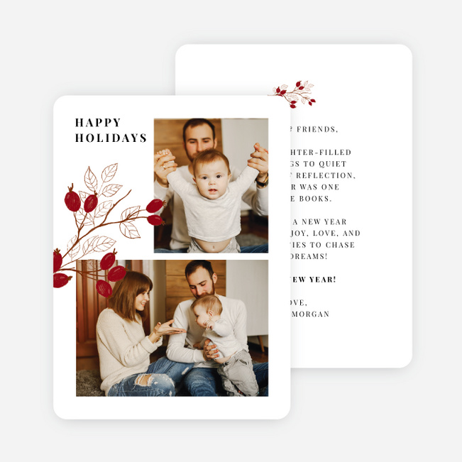 Frosted Ruby Berries Holiday Cards and Invitations - White