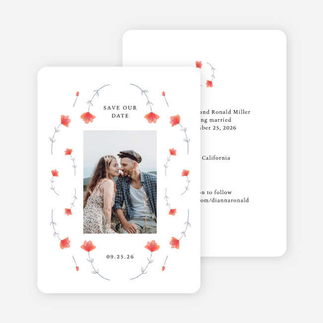 Floral Border Save the Date Cards - White