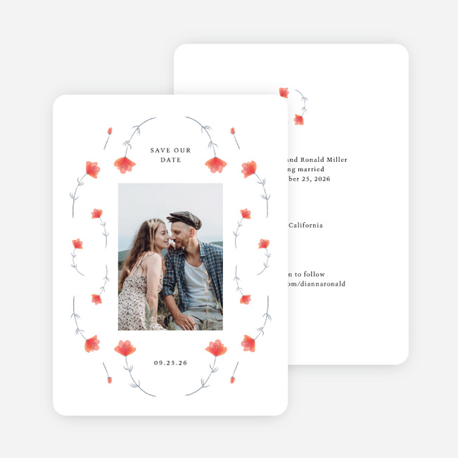 Floral Border Save the Date Cards - White