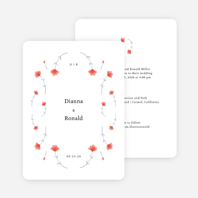 Floral Border Wedding Invitations - White