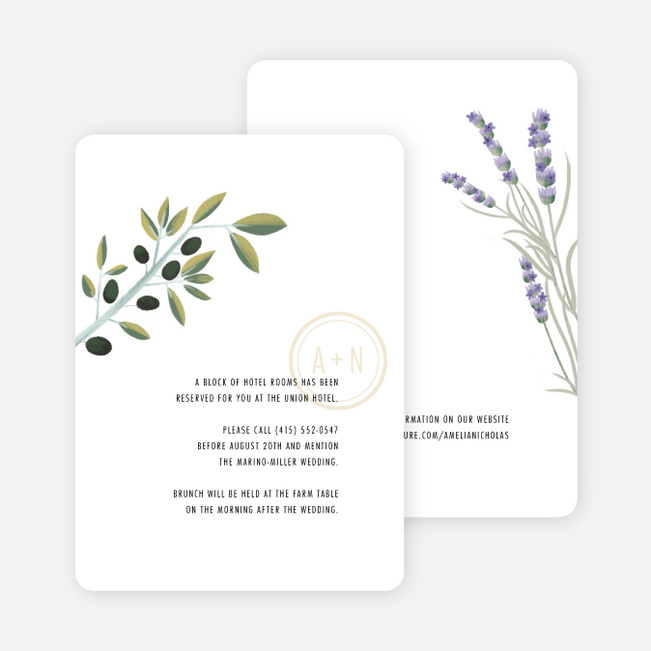 Mediterranean Romance Wedding Information Cards - Beige