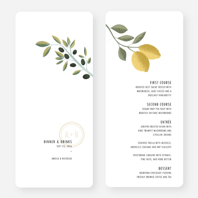 Mediterranean Romance Wedding Menus - Beige