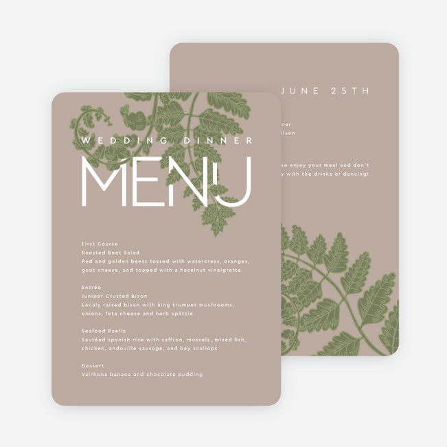 Fern Wrap Wedding Menus - Brown