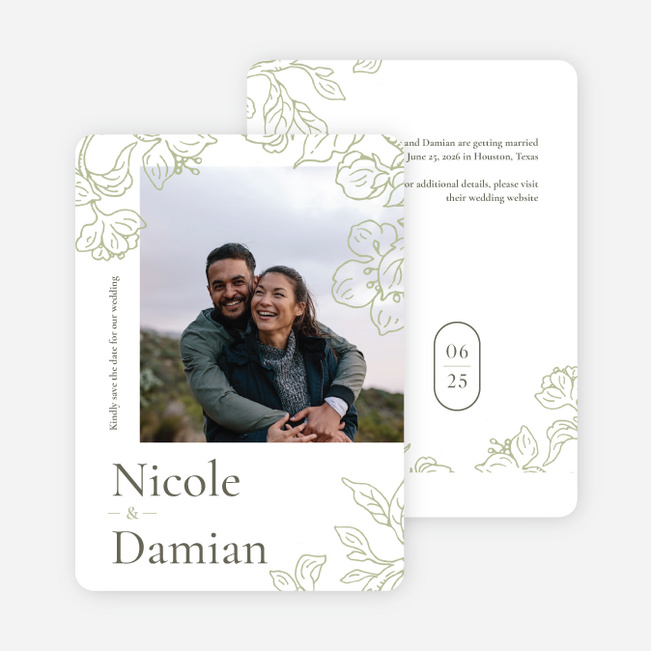 Garden Vines Save the Date Cards - Green