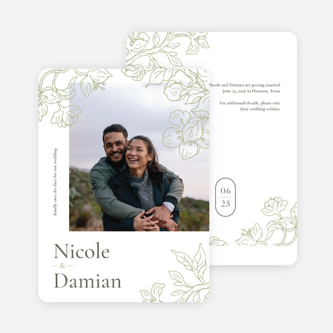 Garden Vines Save the Date Cards - Green