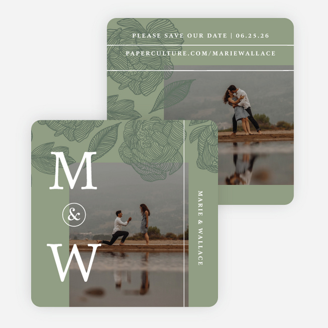 Cascading Florals Save the Date Cards - Green