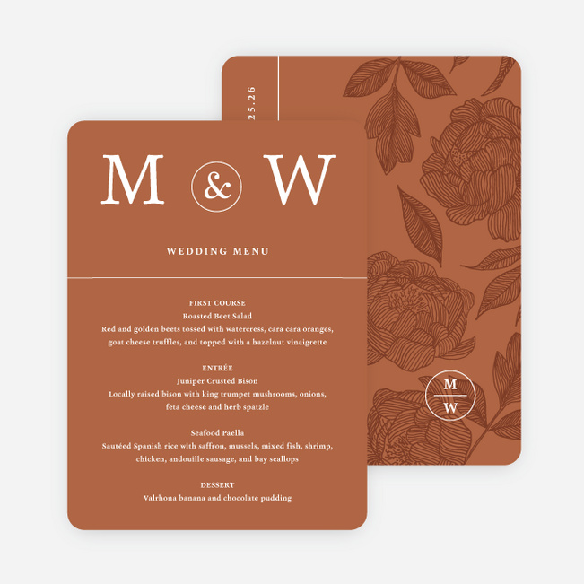 Cascading Florals Wedding Menus - Brown
