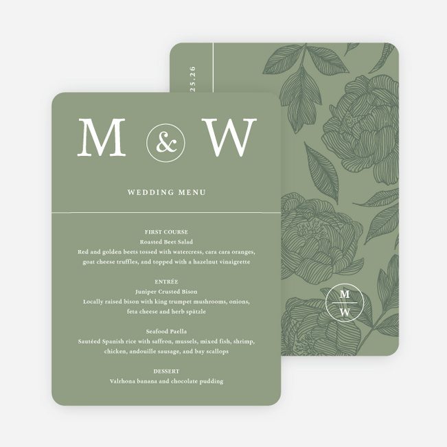 Cascading Florals Wedding Menus - Green