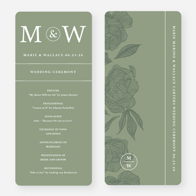 Cascading Florals Wedding Programs - Green