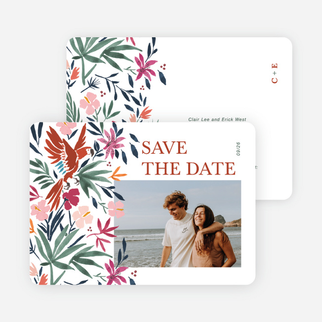 Exotic Floral Save the Date Cards - White