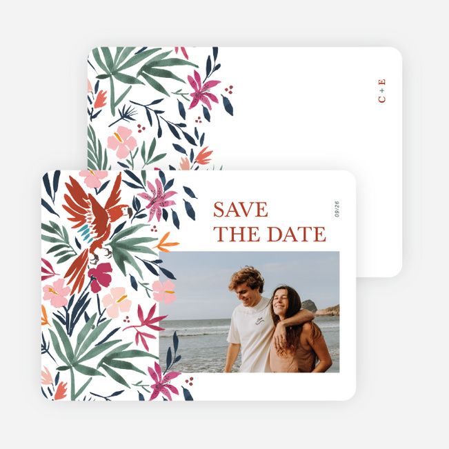 Exotic Floral Save the Date Cards - White