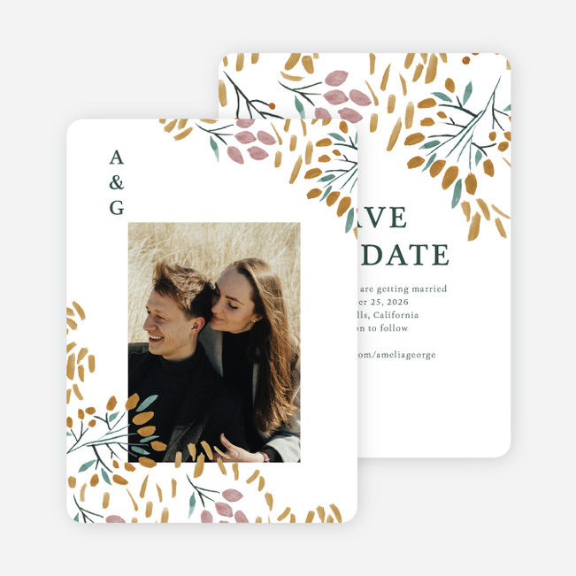 Fall Foliage Save the Date Cards - White