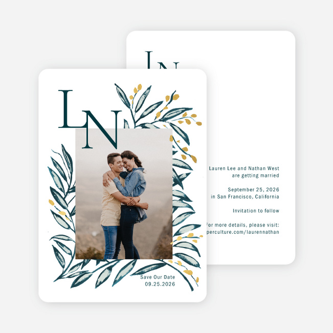 Shimmering Eucalyptus Save the Date Cards - Yellow