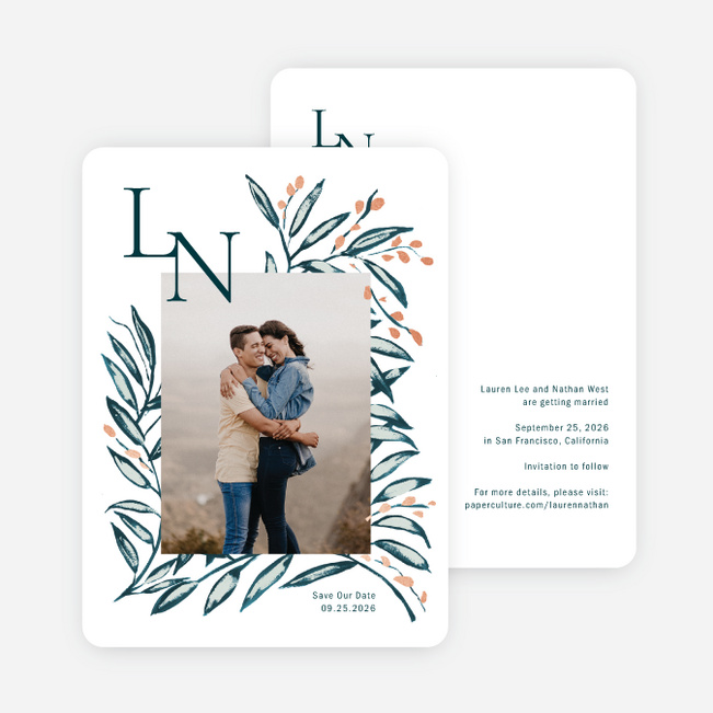 Shimmering Eucalyptus Save the Date Cards - Pink