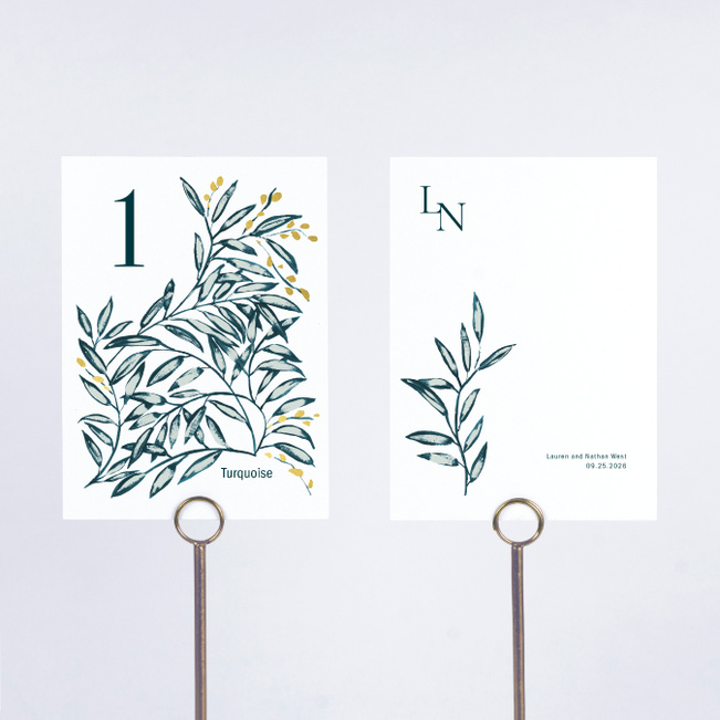 Shimmering Eucalyptus Wedding Table Cards - Yellow