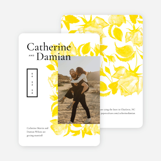 Etchings Of Roses Save the Date Cards - Yellow