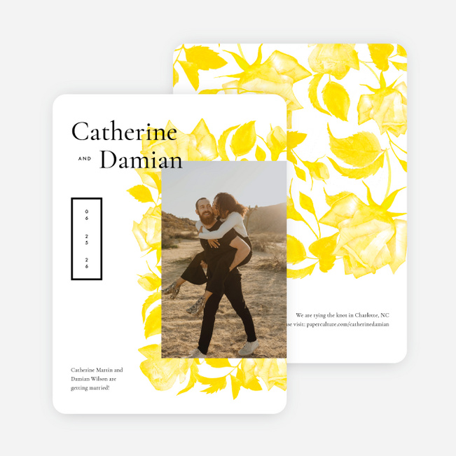 Etchings Of Roses Save the Date Cards - Yellow