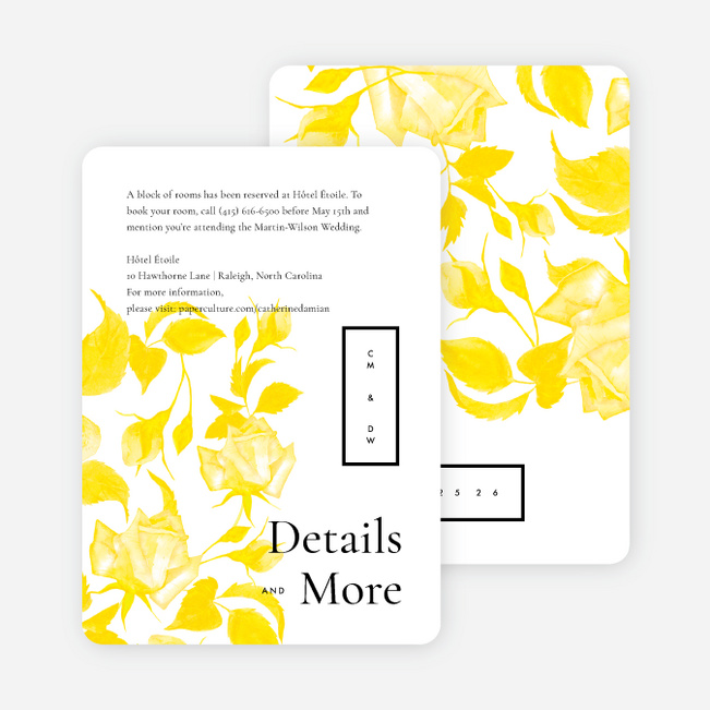 Etchings Of Roses Wedding Information Cards - Yellow