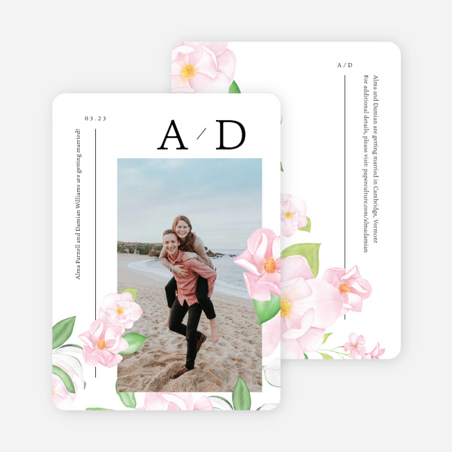 Watercolor Magnolias Save the Date Cards - White