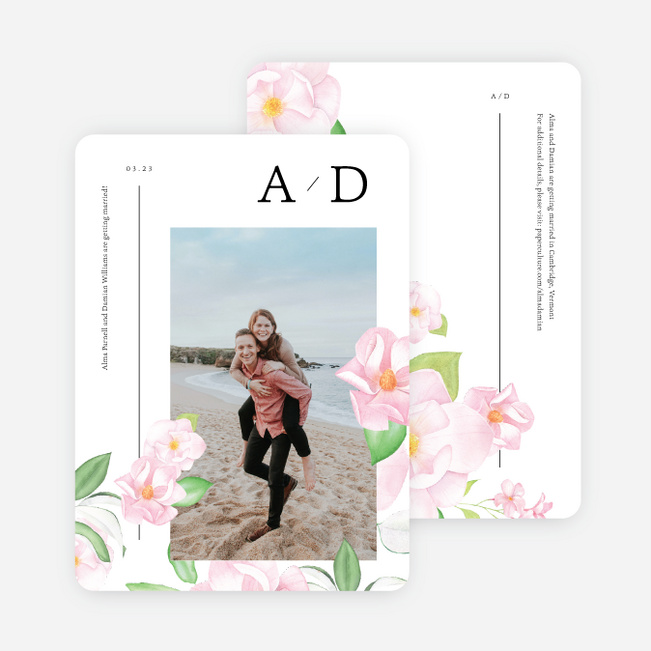 Watercolor Magnolias Save the Date Cards - White