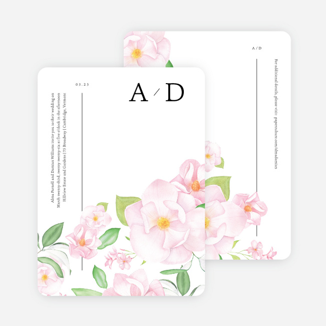 Watercolor Magnolias Wedding Invitations - White