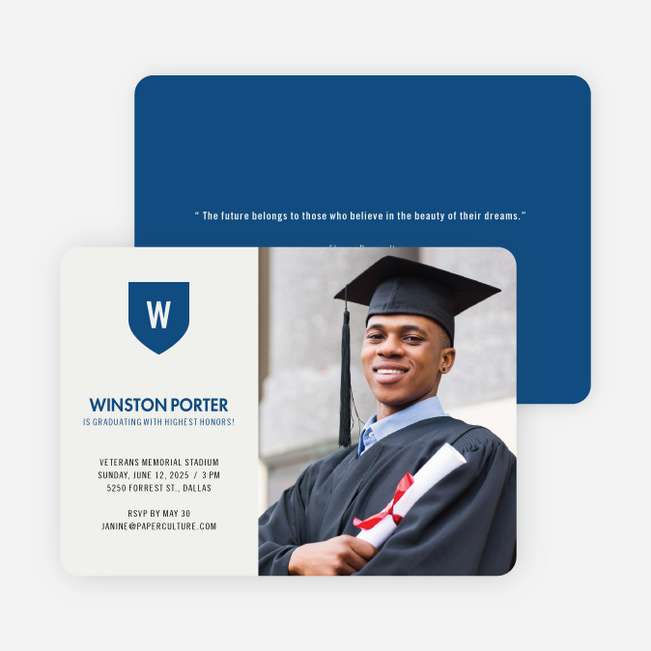 School Shield Graduation Announcements and Invitations - Dusty Blue