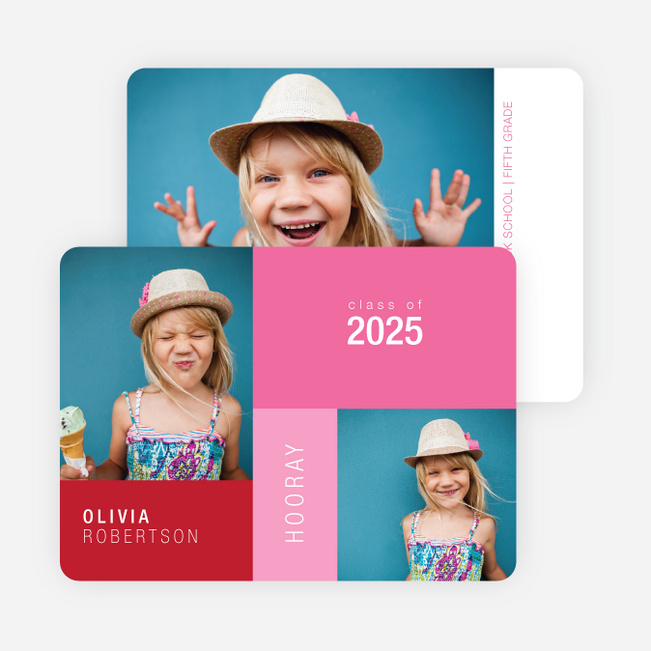 Color block Photo Graduation Announcements for Elementary School - Red