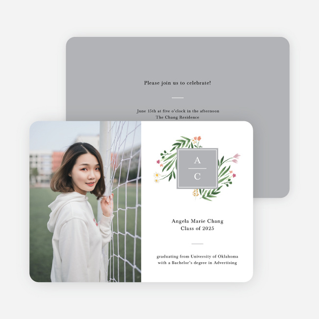 Floral Emblem Graduation Announcements & Graduation Invitations - Gray