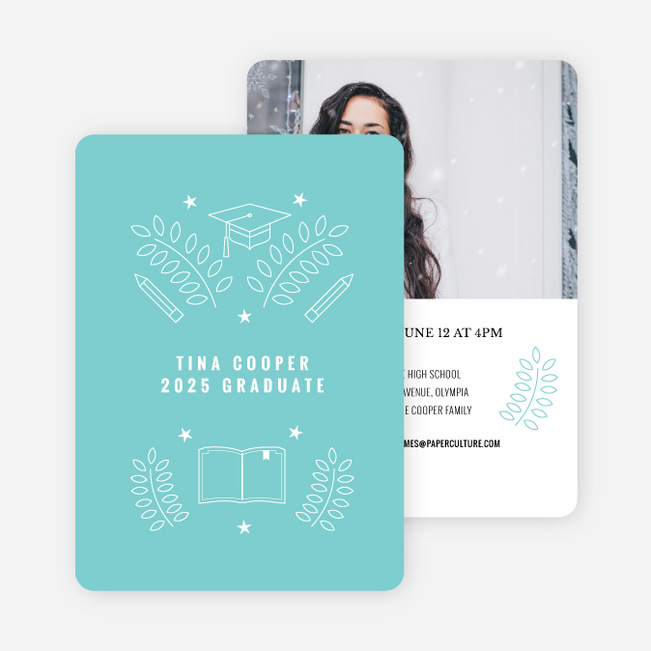 Graduation Invitations & Announcements with Laurel Wreaths - Blue