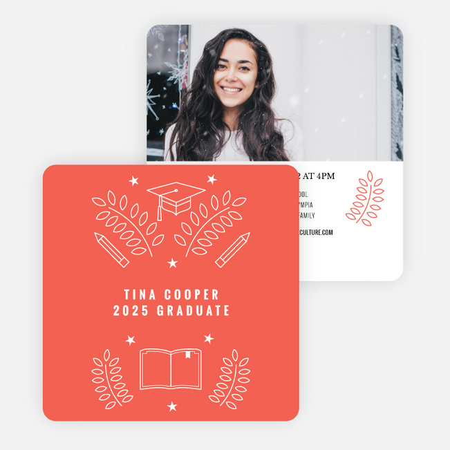 Graduation Invitations & Announcements with Laurel Wreaths - Red
