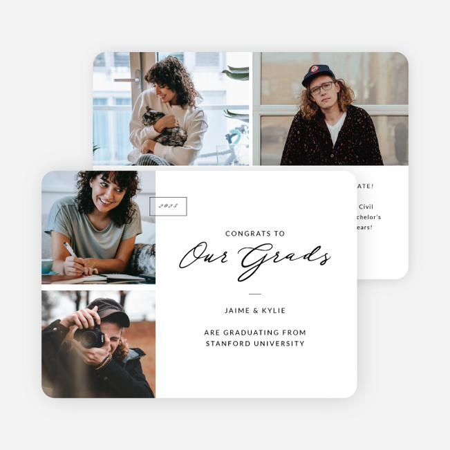 Double Impact Graduation Announcements & Invitations - White