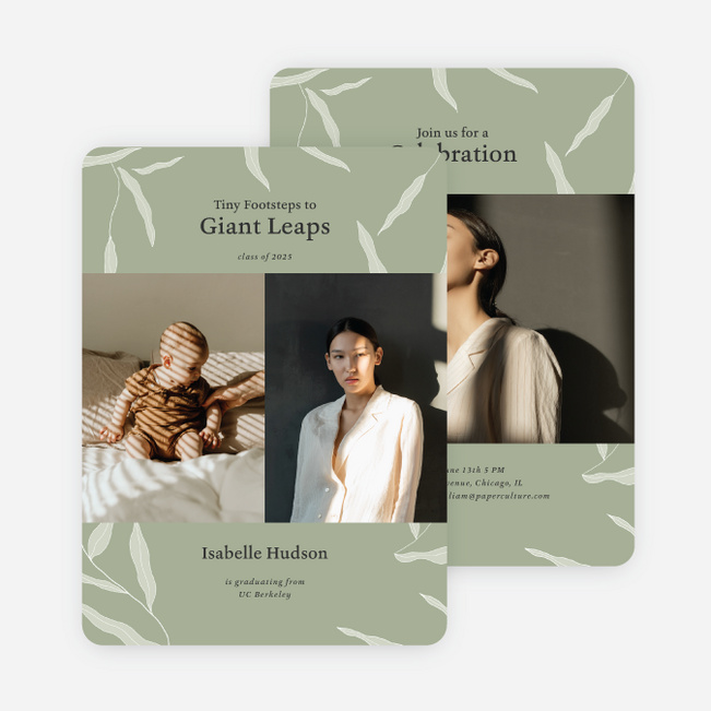 Foliage Flourish Graduation Announcements & Invitations - Green