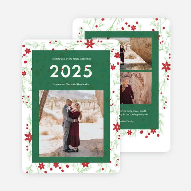 Leafy Backdrop Christmas Cards - Green