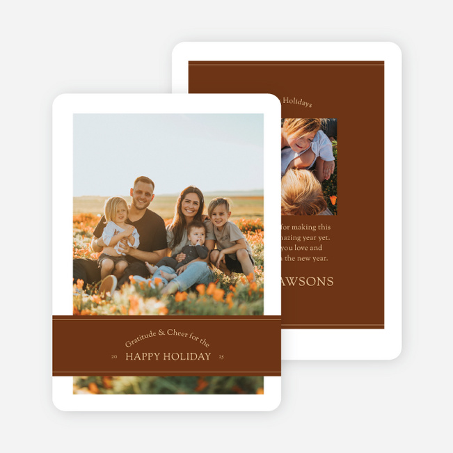 Banded Gratitude & Cheer Holiday Cards and Invitations - Brown