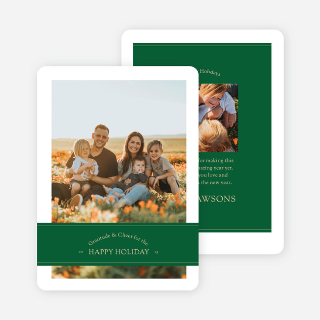 Banded Gratitude & Cheer Holiday Cards and Invitations - Green