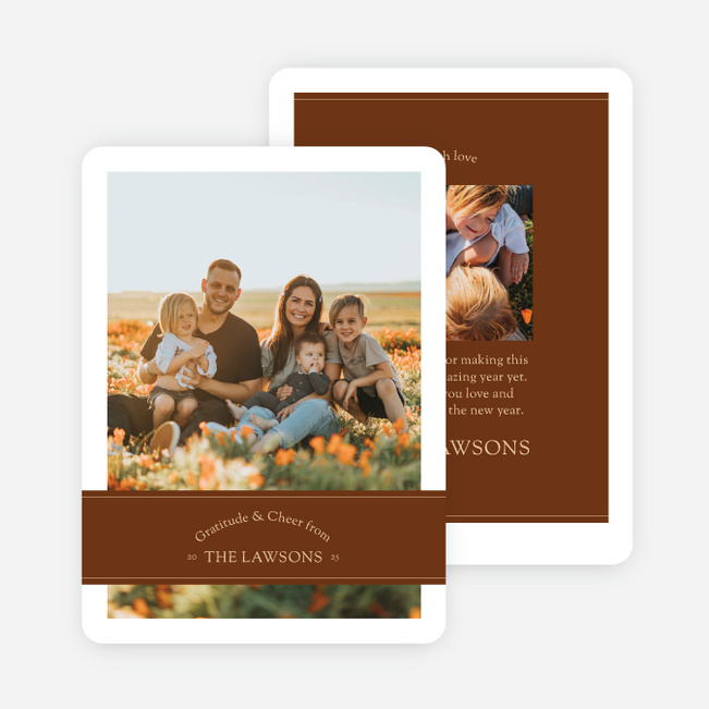 Banded Gratitude & Cheer Holiday Cards and Invitations - Brown