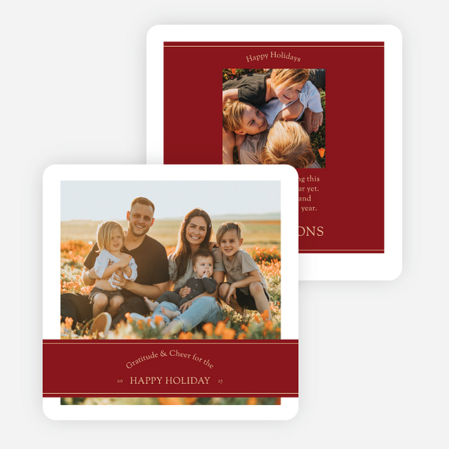 Banded Gratitude & Cheer Holiday Cards and Invitations - Red
