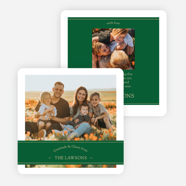Banded Gratitude & Cheer Holiday Cards and Invitations - Green