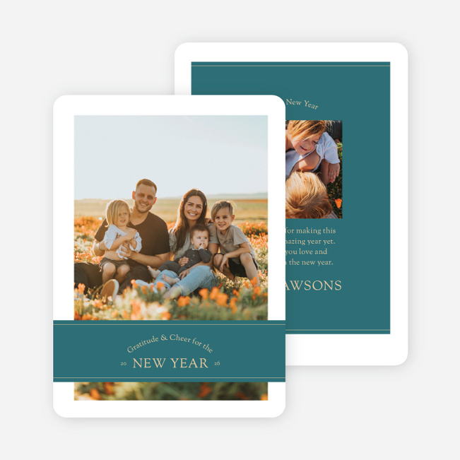 Banded Gratitude & Cheer New Year Cards and Invitations - Blue