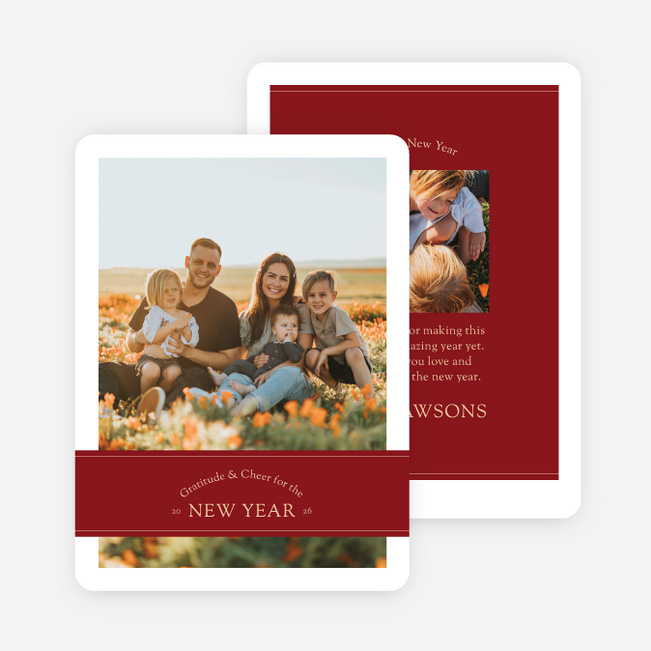 Banded Gratitude & Cheer New Year Cards and Invitations - Red