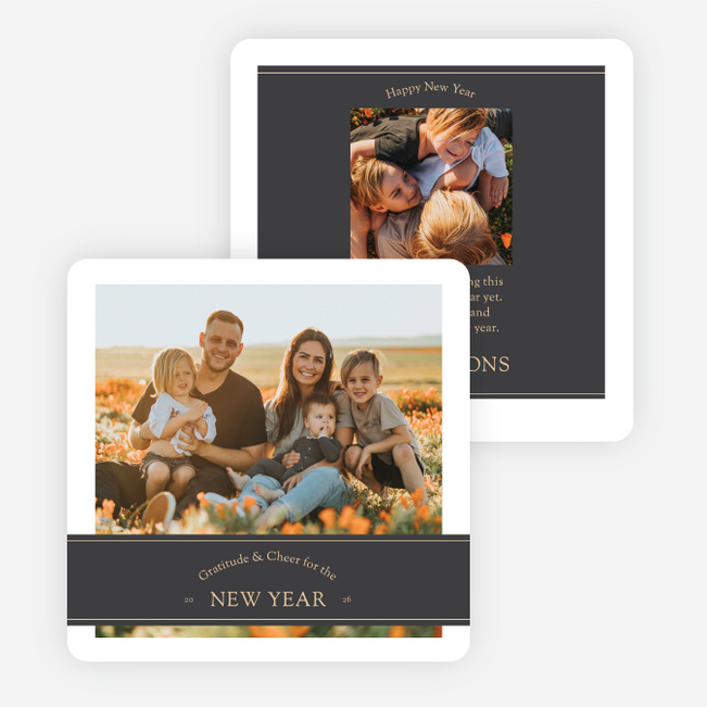 Banded Gratitude & Cheer New Year Cards and Invitations - Gray