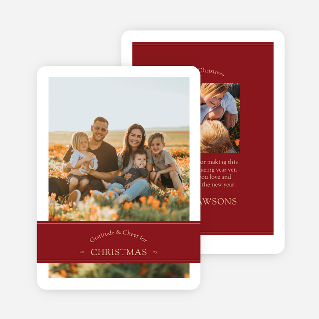 Banded Gratitude & Cheer Personalized Christmas Cards - Red